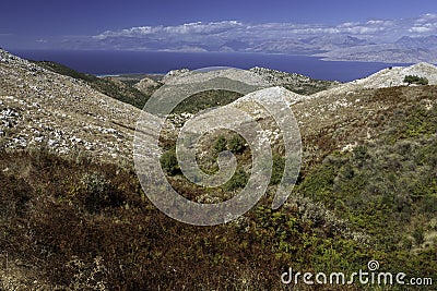 Aerial view over mountains to the rural road Stock Photo