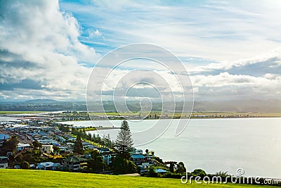 Aerial view over Napier, The Art Deco Capital of New Zealand; a beautiful coastal city on New Zealand's North Stock Photo