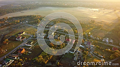 Aerial view over the private houses village in summer sun Stock Photo