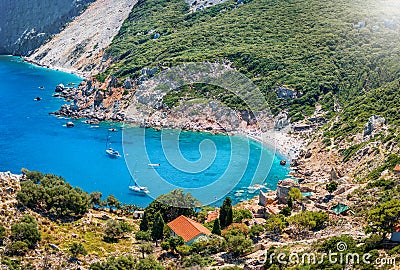 Aerial view over the ruins of the byzantine castle at Kastro, Skiathos island Stock Photo