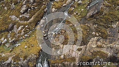 Aerial view over Torc Waterfall at Connor Pass on Dingle Peninsula in Ireland Stock Photo