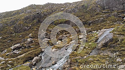 Aerial view over Torc Waterfall at Connor Pass on Dingle Peninsula in Ireland Stock Photo