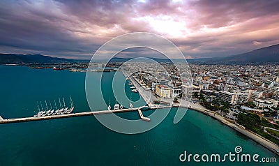 Aerial view over Volos seaside city, Magnesia, Greece Stock Photo