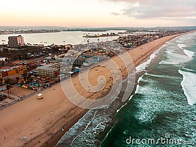 Aerial view of Pacific beach and Mission bay in San Diego Stock Photo