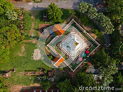 Aerial view Pagoda of Wat Phra That Bang Phuan is the old temple in Nongkhai of Thailand Stock Photo