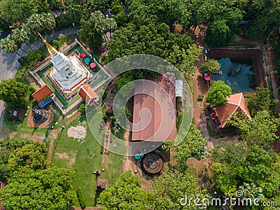 Aerial view Pagoda of Wat Phra That Bang Phuan is the old temple in Nongkhai of Thailand Stock Photo