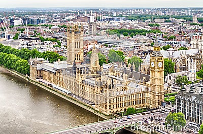 Aerial View of the Palace of Westminster, Houses of Parliament, Stock Photo