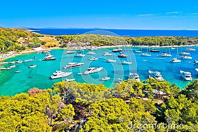 Aerial view of Palmizana, sailing cove and turquoise beach on Pakleni Otoci islands Stock Photo