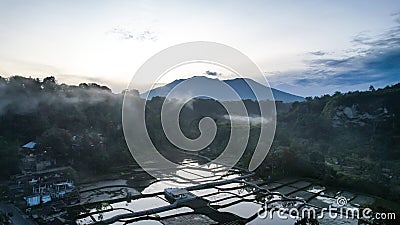 Aerial view of panorama of beautiful countryside of Bukittinggi. wonderful springtime landscape in mountains. grassy field and Editorial Stock Photo