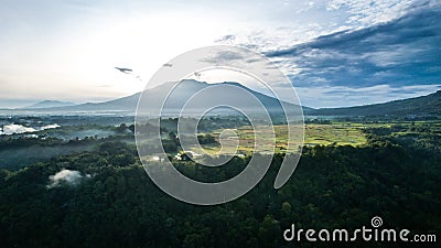 Aerial view of panorama of beautiful countryside of Bukittinggi. wonderful springtime landscape in mountains. grassy field and Editorial Stock Photo