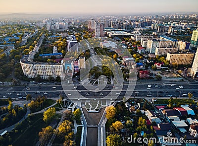 Aerial view panorama of river and cityscape in Almaty Stock Photo