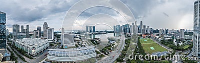 Aerial view panorama of Singapore during cloudy day Editorial Stock Photo