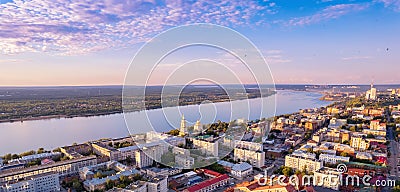 Aerial view panorama sunset city Perm Russia, drone photo Stock Photo