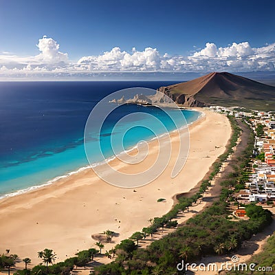 Aerial view of Papagayo beaches in Costa Blanca, Yaiza, Lanzarote, Canary Islands, Spain made with Stock Photo