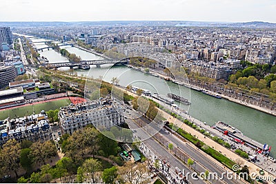 Aerial view of Paris city and Seine river from Eiffel Tower. France. April 2019 Stock Photo