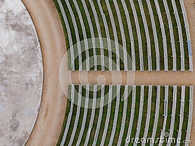 Aerial view of a park with rows of seats Stock Photo