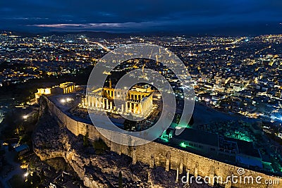 Aerial view of Parthenon and Acropolis in Athens Stock Photo