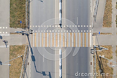 Aerial view on pedestrian crossing with traffic light. Stock Photo