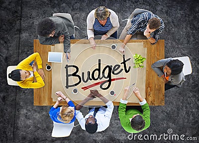 Aerial View with People and Text Budget Stock Photo