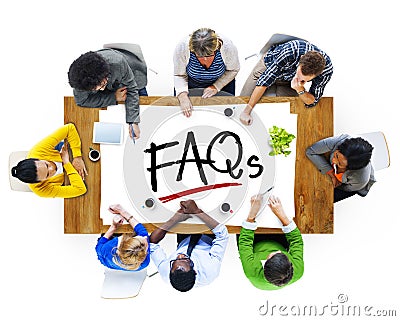 Aerial View with People and Text FAQs Stock Photo