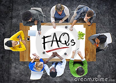 Aerial View with People and Text FAQs Stock Photo