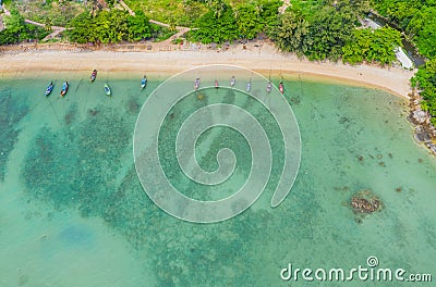 Aerial view of Phi Phi, Maya beach with blue turquoise seawater Stock Photo