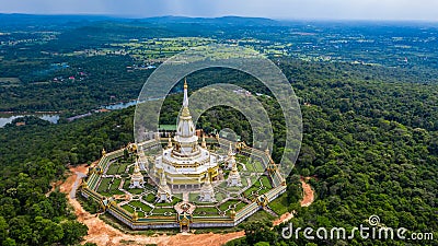 Aerial view Phra Maha Chedi Chai Mongkol or Phanamtip temple, Roi Et, Thailand Stock Photo