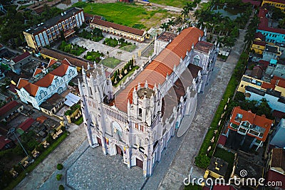 Aerial view of Phu Nhai Catholic church, once the biggest church in Indochina hundreds of years ago. Editorial Stock Photo