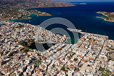 Aerial view of the picutresque town of Aghios Nikolaos Stock Photo