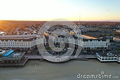 Aerial view of Pier Village long branch near ocean city New Jersey shore beach at sunset Stock Photo