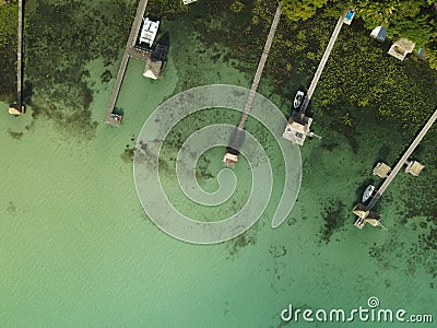 Aerial view of Piers of Lagoon in Bacalar, Mexico Editorial Stock Photo