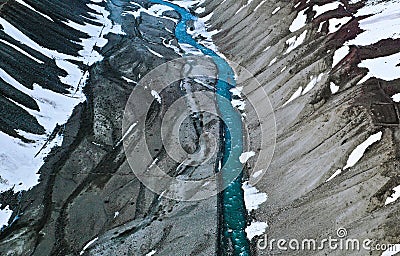 Aerial view of Pin river flowing down the rough terrain of Pin valley National Park Stock Photo