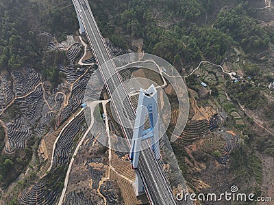 Aerial view of Pingtang bridge in Guizhou, China Stock Photo