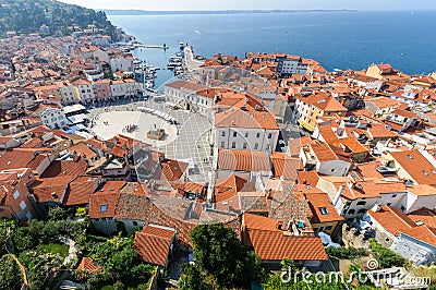 Aerial view of Piran town Editorial Stock Photo