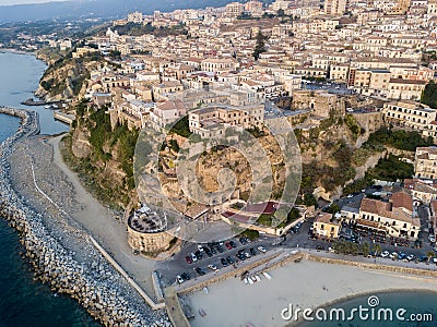 Aerial view of Pizzo Calabro, pier, castle, Calabria, tourism Italy. Panoramic view of the small town of Pizzo Calabro by the sea Stock Photo