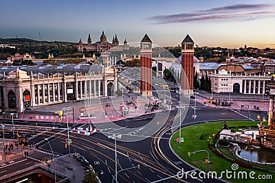 Aerial View on Placa Espanya and Montjuic Hill Editorial Stock Photo