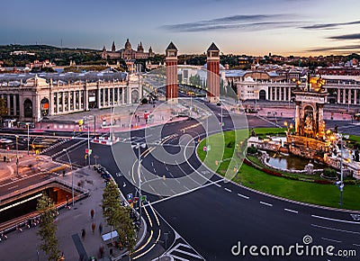 Aerial View on Placa Espanya and Montjuic Hill Editorial Stock Photo