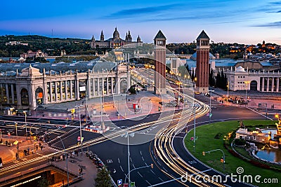 Aerial View on Placa Espanya and Montjuic Hill Editorial Stock Photo