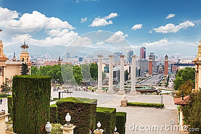 Aerial View on Placa Espanya and Montjuic Hill with National Art Museum of Catalonia, Barcelona, Spain Editorial Stock Photo