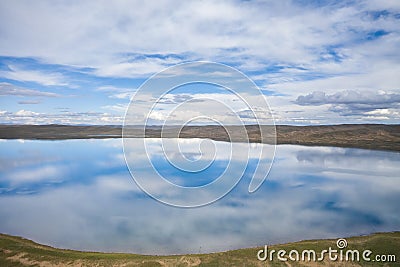 Aerial view of plateau lake and beautiful reflection Stock Photo