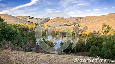 Aerial view of a pond in Garin Dry Creek Pioneer Reginal Park Stock Photo