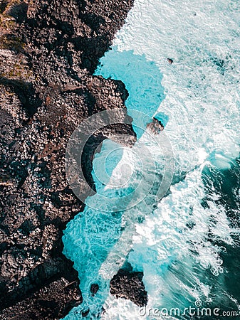 Aerial view of Pont Naturel Mauritius. Natural stone bridge, atraction of southern coastline in Mauritius. Stock Photo