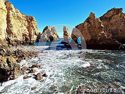 Aerial view of Ponta da Piedade in Lagos at the Algarve coast of Portugal Stock Photo