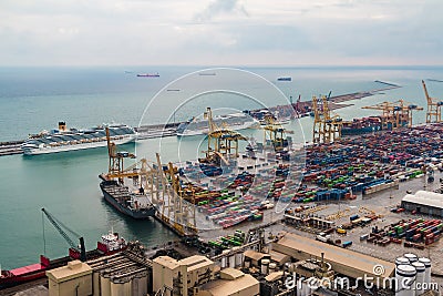 Aerial view of Port of Barcelona Editorial Stock Photo