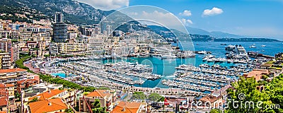 Panoramic view of Monte Carlo harbor in Monaco. Stock Photo