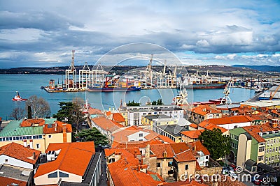 Aerial view of port in Koper, Slovenia Editorial Stock Photo