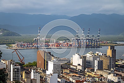 Aerial view of Port of Santos and Santos City - Santos, Sao Paulo, Brazil Stock Photo