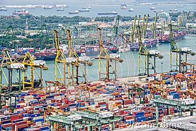 Aerial view of the port of Singapore Editorial Stock Photo