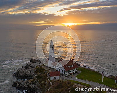 Aerial view Portland Head Lighthouse tower State of Maine Stock Photo