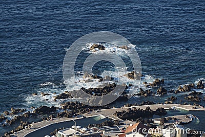 Aerial view of Porto Moniz Natural Swimming Pools Editorial Stock Photo